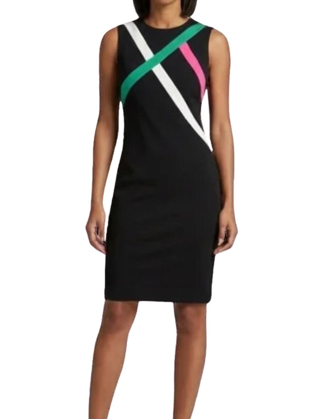 Calvin Klein Women's Diagonal Stripe Pencil Sheath Dress Black Multi Size 6